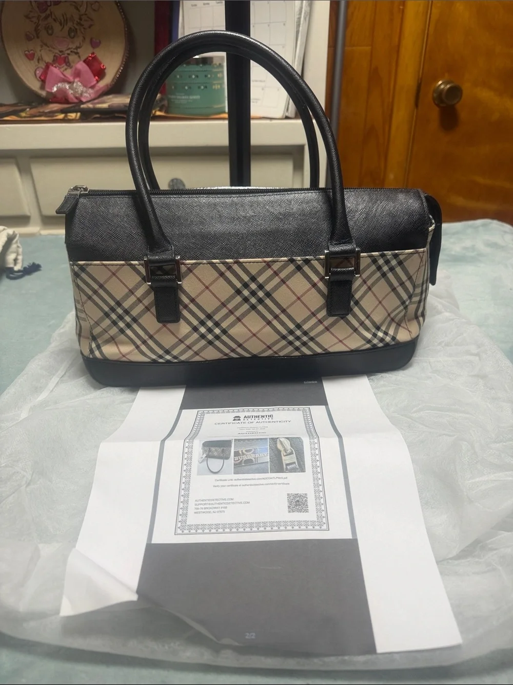 Classic Plaid Top-Handle Tote - Black & Beige